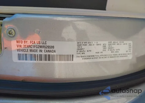 2021 Chrysler Pacifica Touring z USA, uszkodzony, nr VIN 2C4RC1FG2MR526599